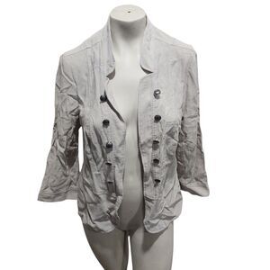 Roz & Ali Lightweight Button Front Crinkle Jacket Women’s Large Beige 3/4 Sleeve